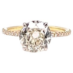 One GIA 2.03 Carats Old European Cut Diamond 18K Yellow Gold Pave Ring