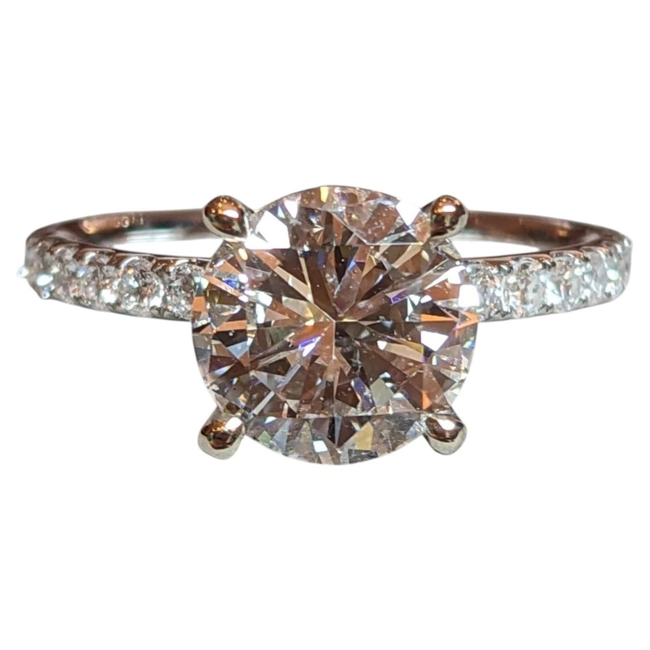 GIA 2.03 ct Round Diamond Hidden Halo Ring, 18k White Gold