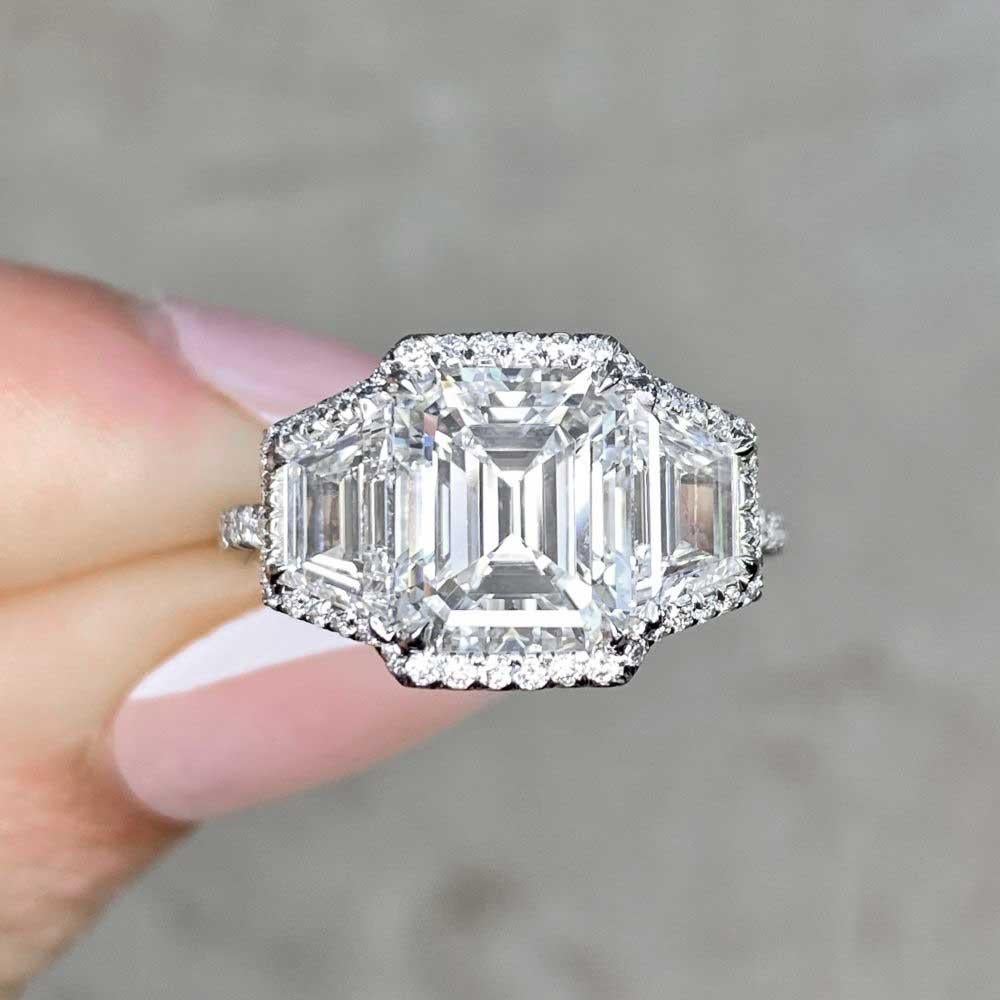 GIA 2.03ct Emerald Cut Diamond Engagement Ring, D Color, Diamond Halo, Platinum For Sale 6