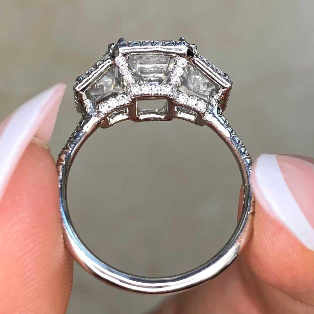 GIA 2.03ct Emerald Cut Diamond Engagement Ring, D Color, Diamond Halo, Platinum For Sale 7