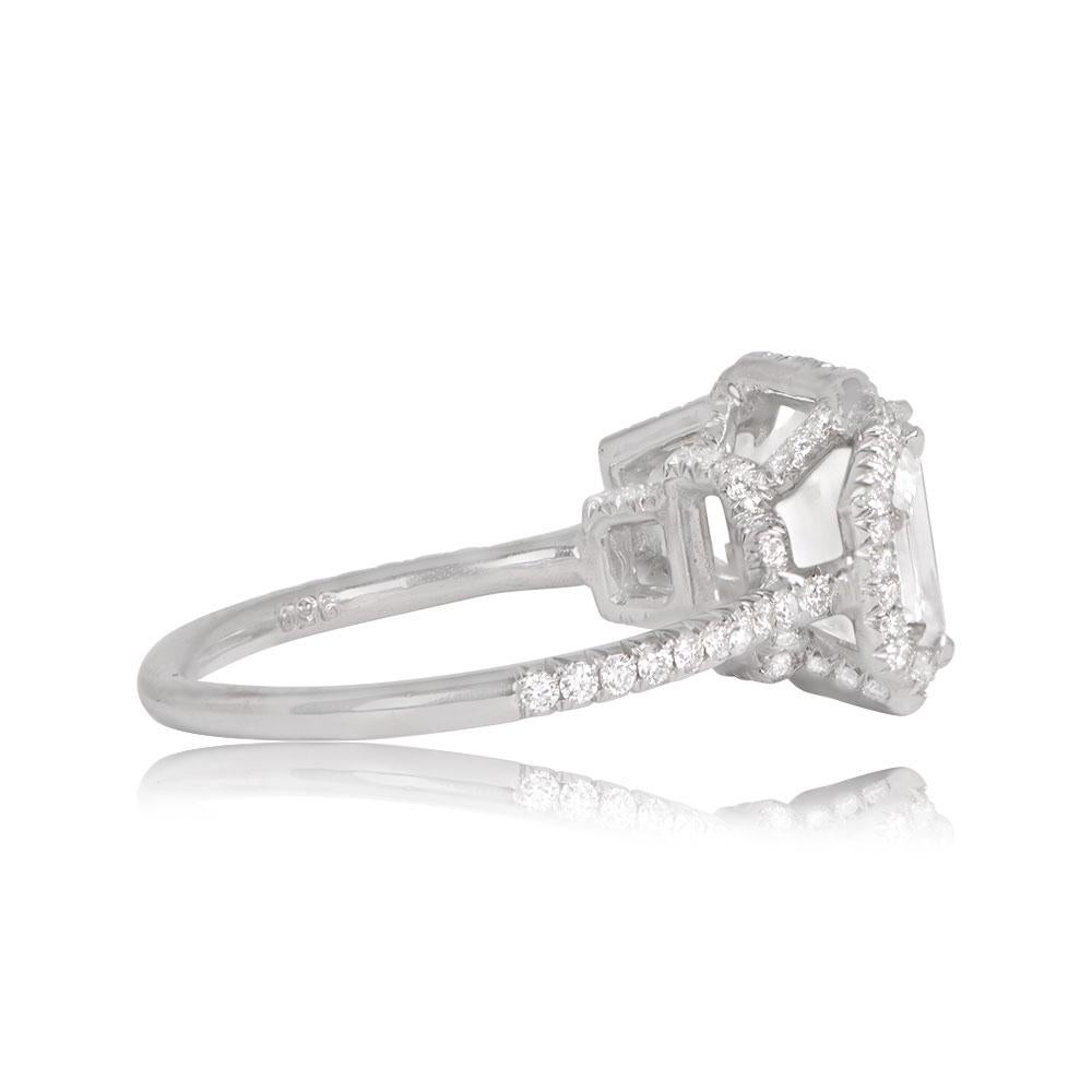 Art Deco GIA 2.03ct Emerald Cut Diamond Engagement Ring, D Color, Diamond Halo, Platinum For Sale