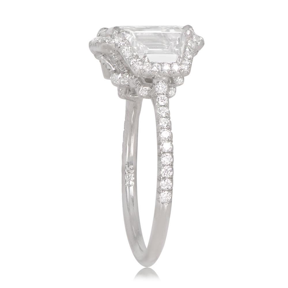 Women's GIA 2.03ct Emerald Cut Diamond Engagement Ring, D Color, Diamond Halo, Platinum For Sale