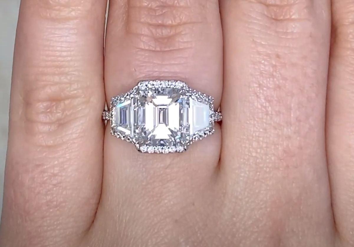 GIA 2.03ct Emerald Cut Diamond Engagement Ring, D Color, Diamond Halo, Platinum For Sale 1