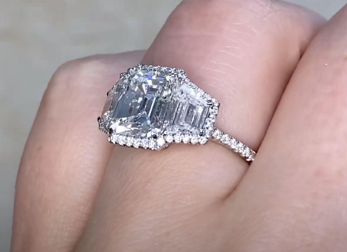 GIA 2.03ct Emerald Cut Diamond Engagement Ring, D Color, Diamond Halo, Platinum For Sale 3