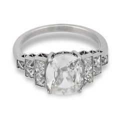 GIA 2.04 carat cushion and French cut diamond platinum engagement ring