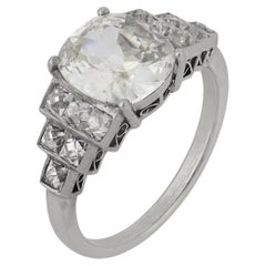 GIA 2.04 carat cushion and French cut diamond platinum engagement ring