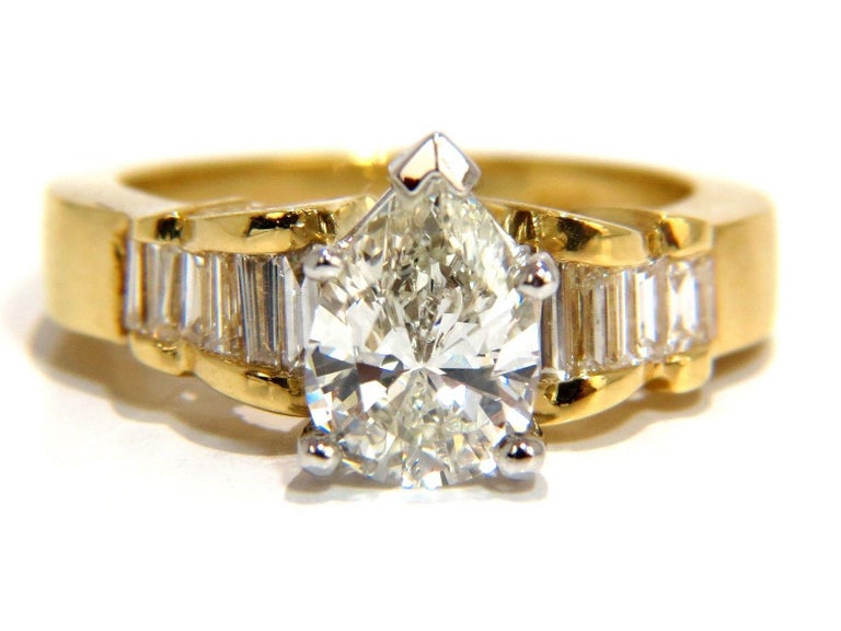 GIA 2.04 Carat Pear Brilliant Diamond Baguette Ring Raised Cathedral 18 ...