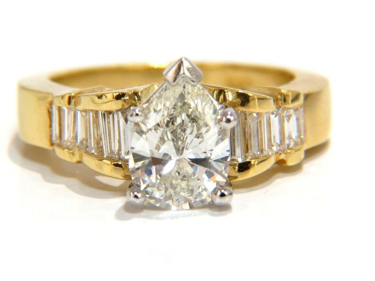 GIA 2.04 Carat Pear Brilliant Diamond Baguette Ring Raised Cathedral 18 ...