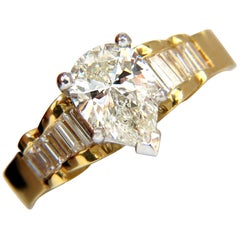 GIA 2.04 Carat Pear Brilliant Diamond Baguette Ring Raised Cathedral 18 Karat