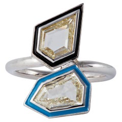 GIA 2.04 Carat Total Weight Kite Cut Diamond 18k White Gold Enamel Ring