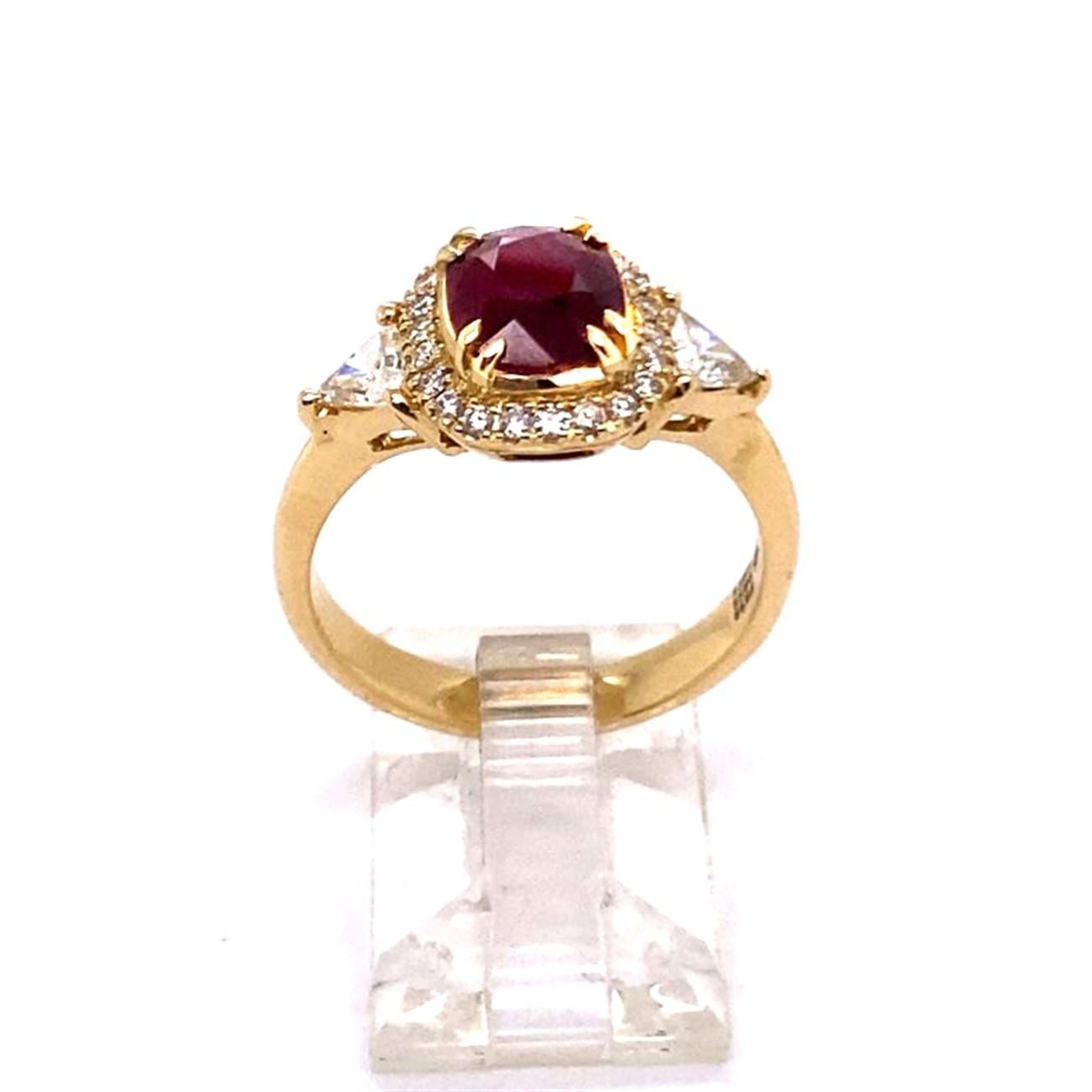 Women's or Men's 2.14ct No Heat Natural Ruby 18K Yellow Gold Ring For Sale