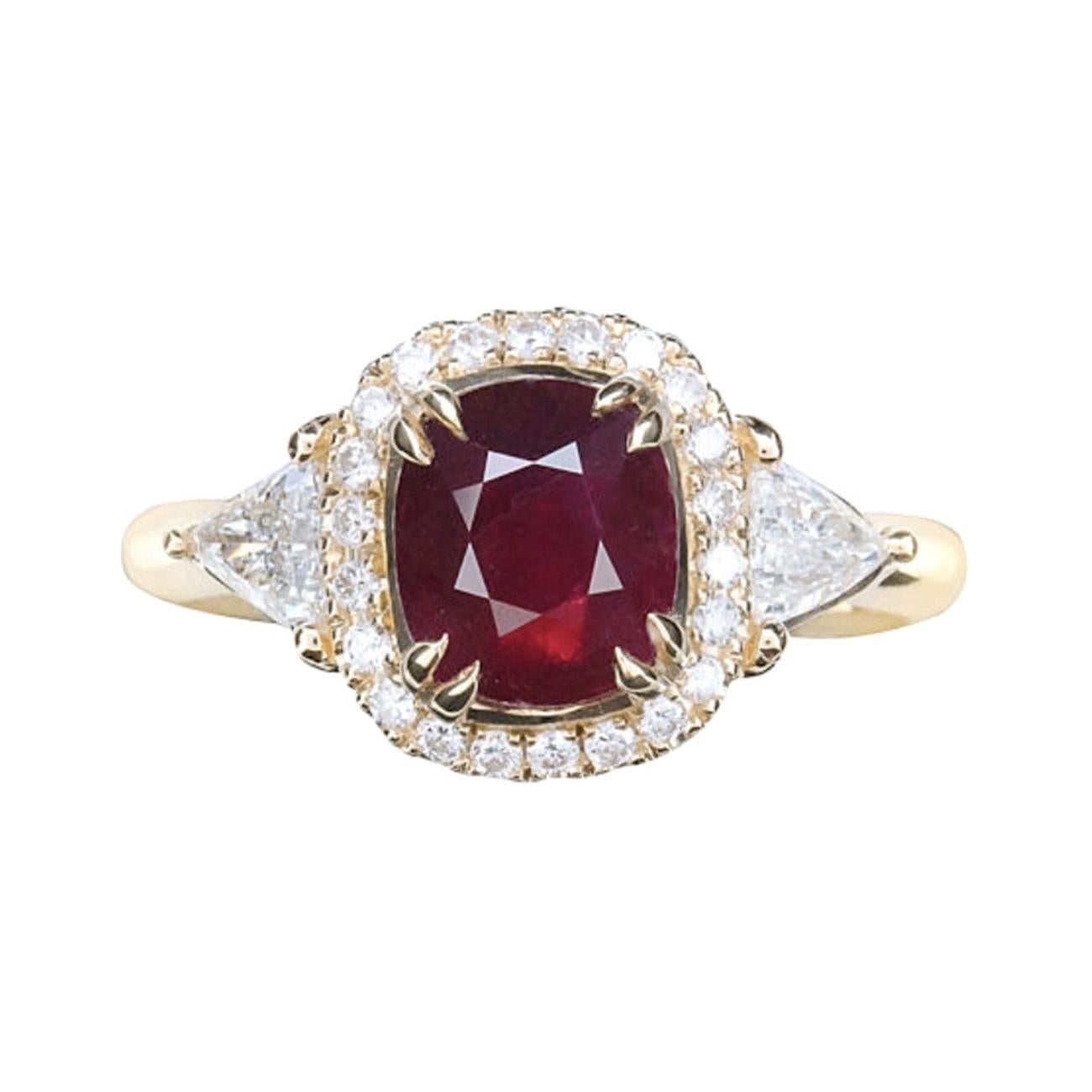 2.14ct No Heat Natural Ruby 18K Yellow Gold Ring For Sale