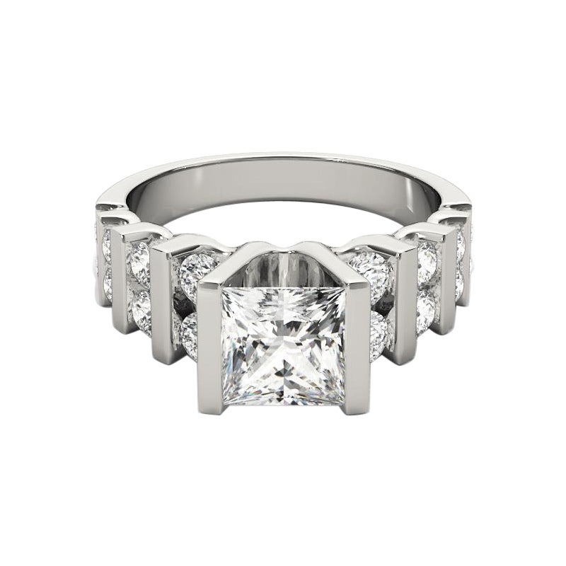 GIA 2.04ct Princesse Multi-Row Channel Bar Tension Set White Gold Diamond Ring
