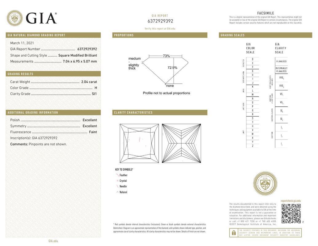 Contemporaneo GIA 2,04ct Principessa Solitario Triplo Gambo Diviso  Anello con diamante in vendita
