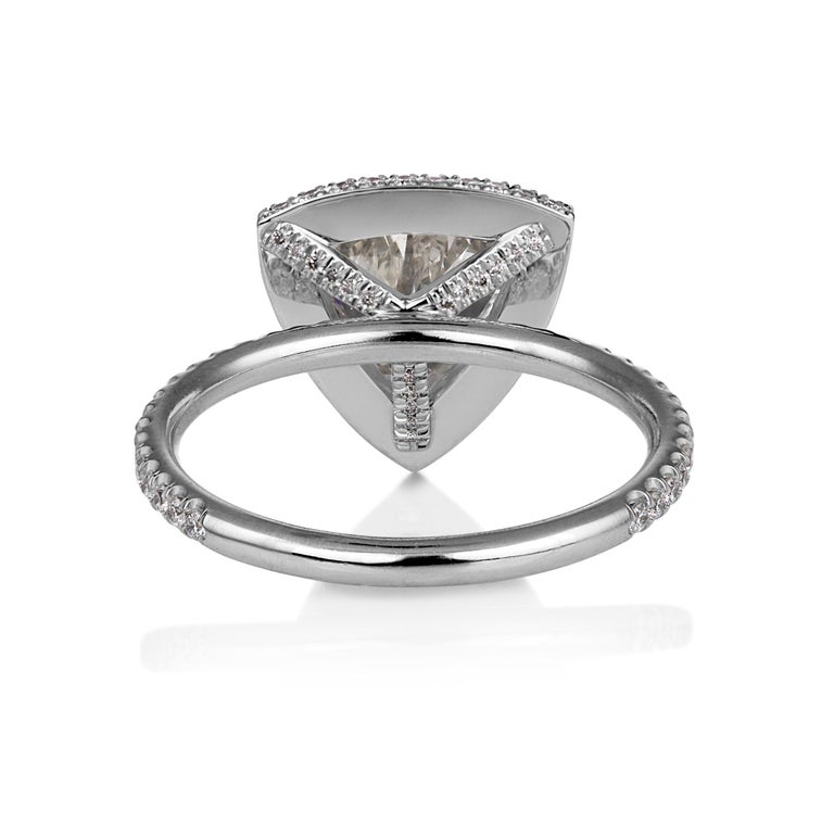 Women's GIA 2.04ctw Trillion Diamond Engagement Double Edge Halo Pave Platinum Ring For Sale