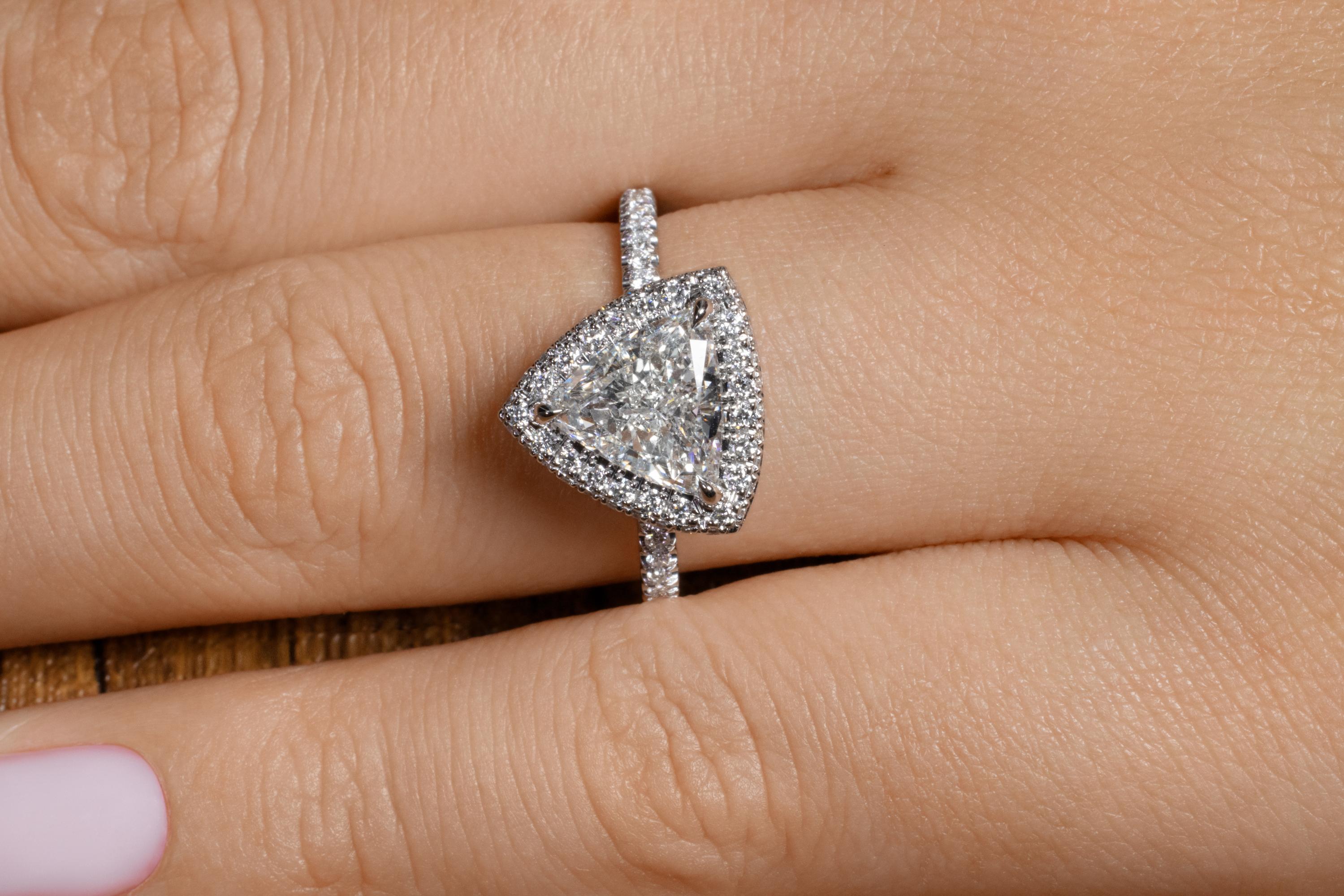 Women's GIA 2.04ctw Trillion Diamond Engagement Double Edge Halo Pave Platinum Ring