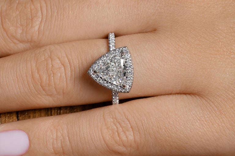 GIA 2.04ctw Trillion Diamond Engagement Double Edge Halo Pave Platinum Ring For Sale 3