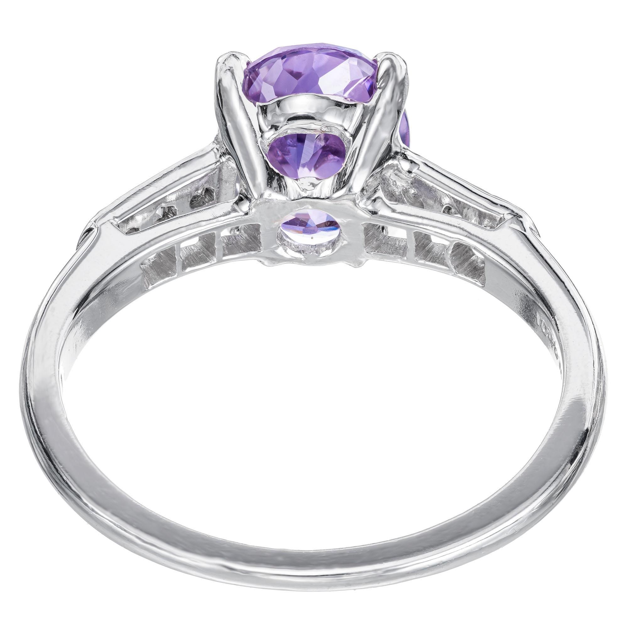 Oval Cut GIA 2.05 Carat Blue Violet Purple Sapphire Diamond Engagement Platinum Ring For Sale
