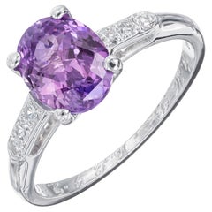 GIA 2.05 Carat Blue Violet Purple Sapphire Diamond Engagement Platinum Ring