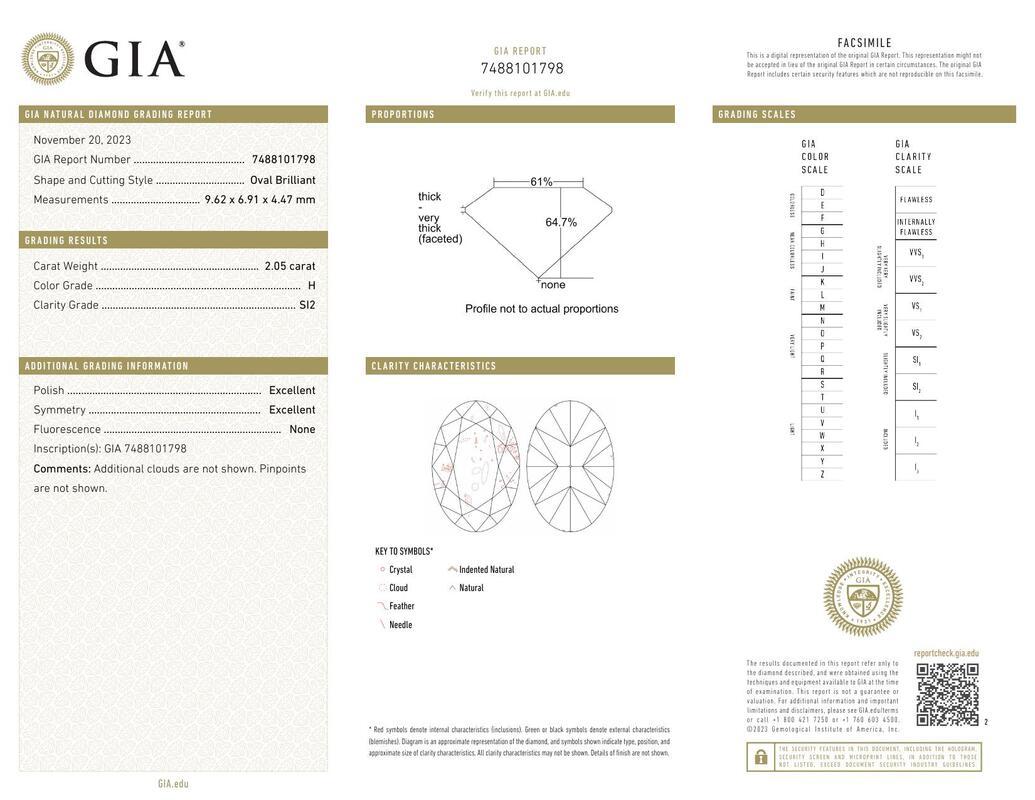 Contemporary GIA 2.05 Carat Oval Cluster Trellis Solitaire 18K Yellow Gold Diamond Ring For Sale
