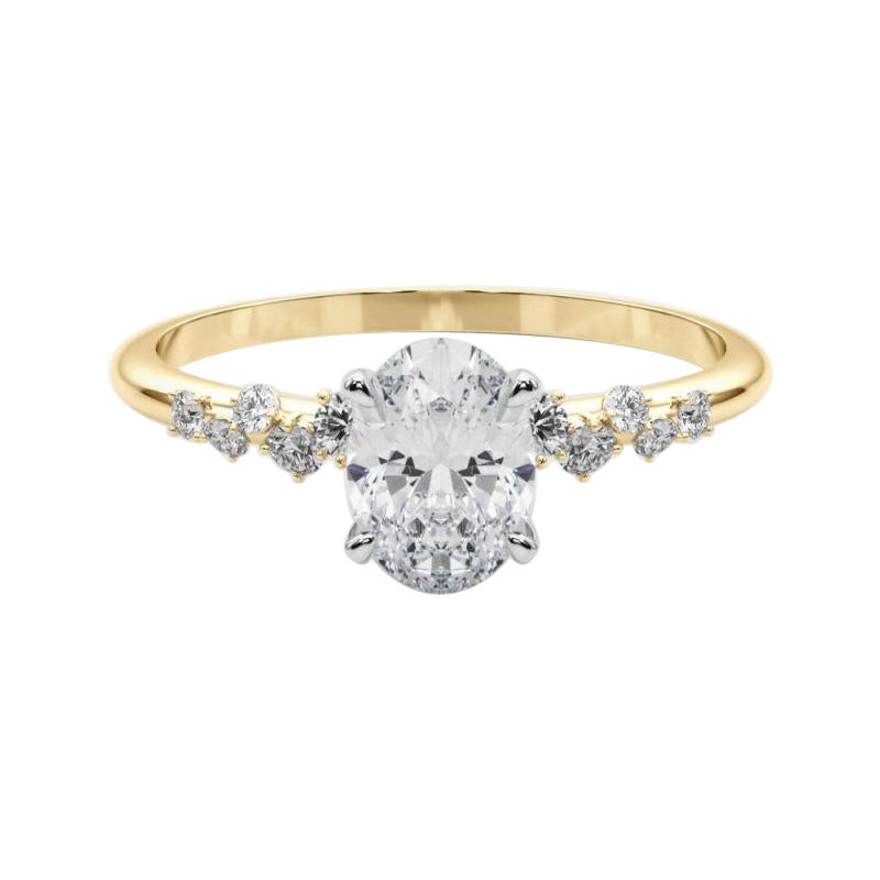 GIA 2.05 Carat Oval Cluster Trellis Solitaire 18K Yellow Gold Diamond Ring For Sale