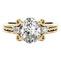 GIA Anello con diamante ovale a tre pietre ritorte in oro giallo 18 carati da 2,05 carati