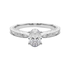 GIA 2.05ct Anello classico ovale solitario con diamante inciso antico