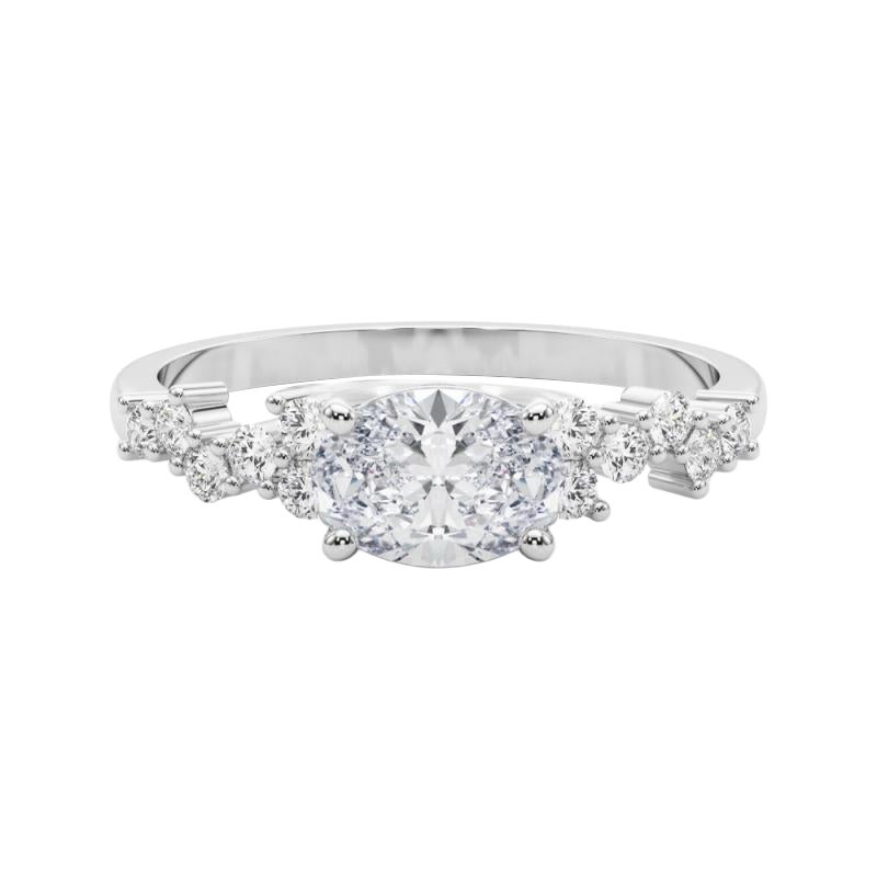 GIA 2,05ct Oval East West Trellis Seite Stein 18K Weißgold Diamantring