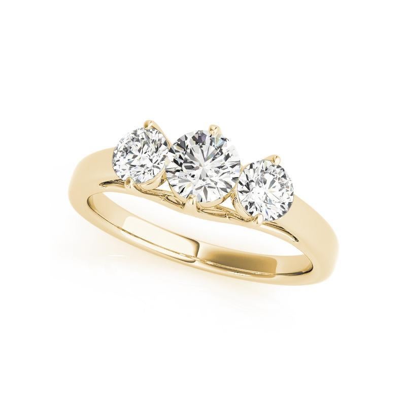 Taglio rotondo GIA Anello con diamanti tondi a 3 pietre condivise a traliccio in oro giallo 18 carati da 2,05 ct. in vendita