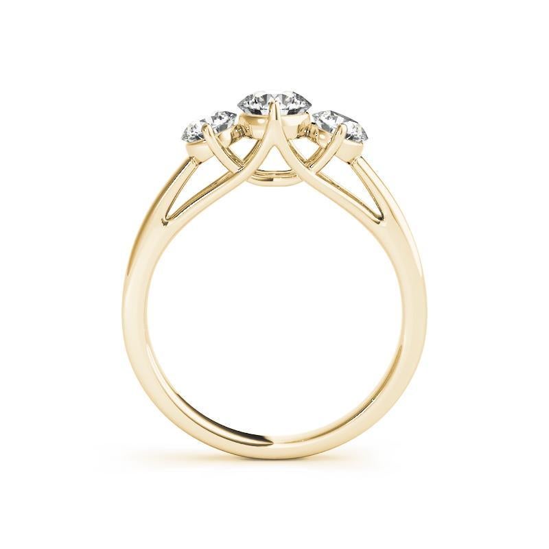 GIA Anello con diamanti tondi a 3 pietre condivise a traliccio in oro giallo 18 carati da 2,05 ct. In condizioni Nuovo in vendita a New York, NY
