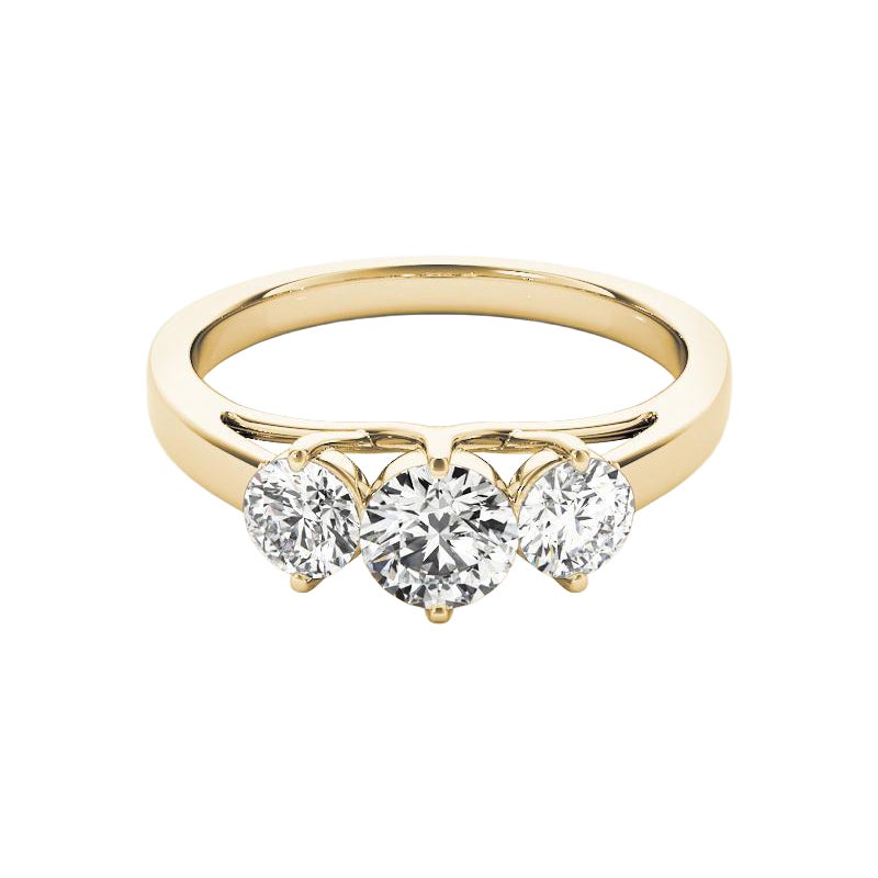GIA Anello con diamanti tondi a 3 pietre condivise a traliccio in oro giallo 18 carati da 2,05 ct.