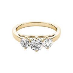 GIA 2.05ct Round 3-Stone Shared Prong Trellis 18K Yellow Gold Diamond Ring