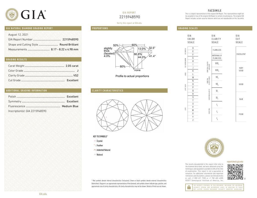 GIA Anillo de diamantes de oro amarillo de 18 quilates, redondo, de 2,05 quilates, antiguo, grabado en galería de fantasía Contemporáneo en venta