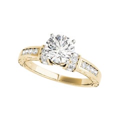 GIA 2.05ct Round Antique Fancy Gallery Engraved 18K Yellow Gold Diamond Ring