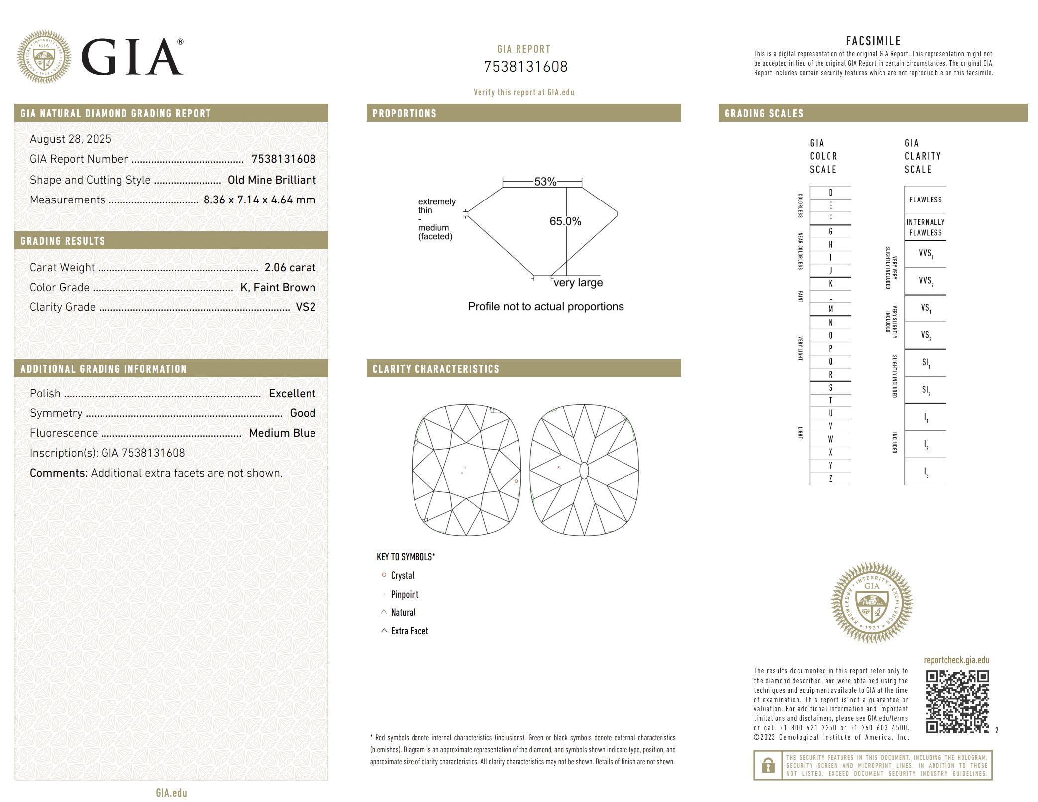 Bague de fiançailles en or jaune 18 carats GIA 2,06 carats diamant taille mine ancienne en vente 1