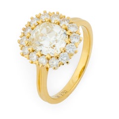 Bague de fiançailles en or jaune 18 carats GIA 2,06 carats diamant taille mine ancienne