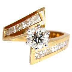 GIA 2.06 Carat Round Diamond Crossover Ring Baguettes 14 Karat VVS*