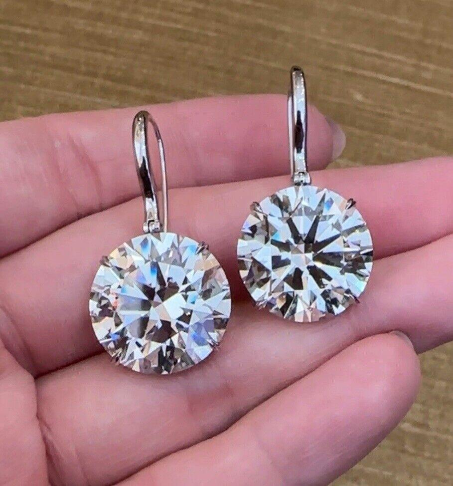 GIA 20.63 & 21.17 Carat Round Brilliant Diamond Drop Earrings in 18k White Gold For Sale 4