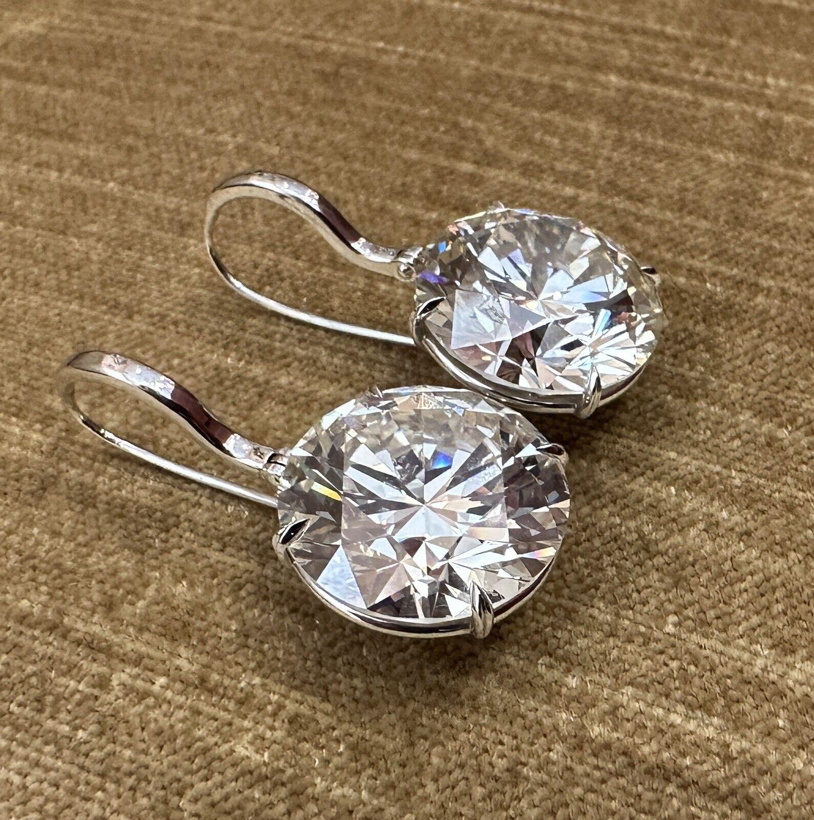 Women's or Men's GIA 20.63 & 21.17 Carat Round Brilliant Diamond Drop Earrings in 18k White Gold For Sale