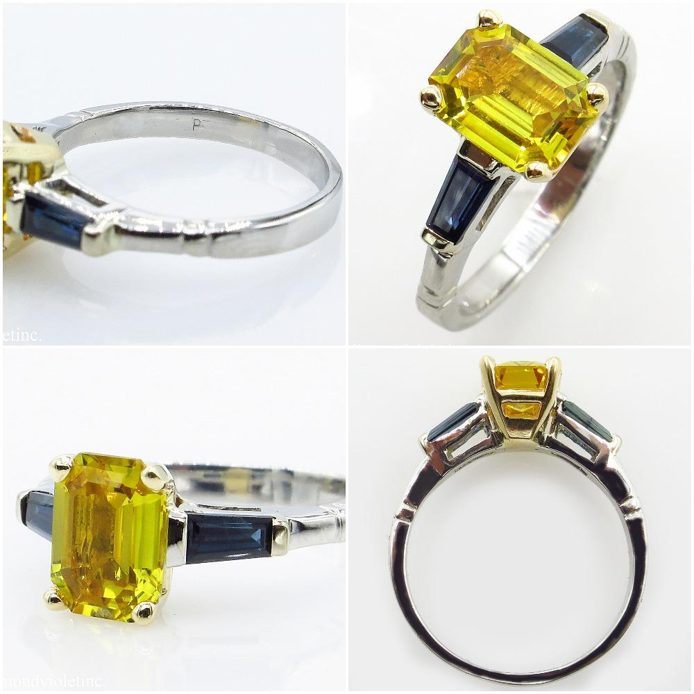 GIA 2.06 Carat Estate Yellow Blue Sapphire Engagement Wedding Plat Yellow Gold In Good Condition In New York, NY