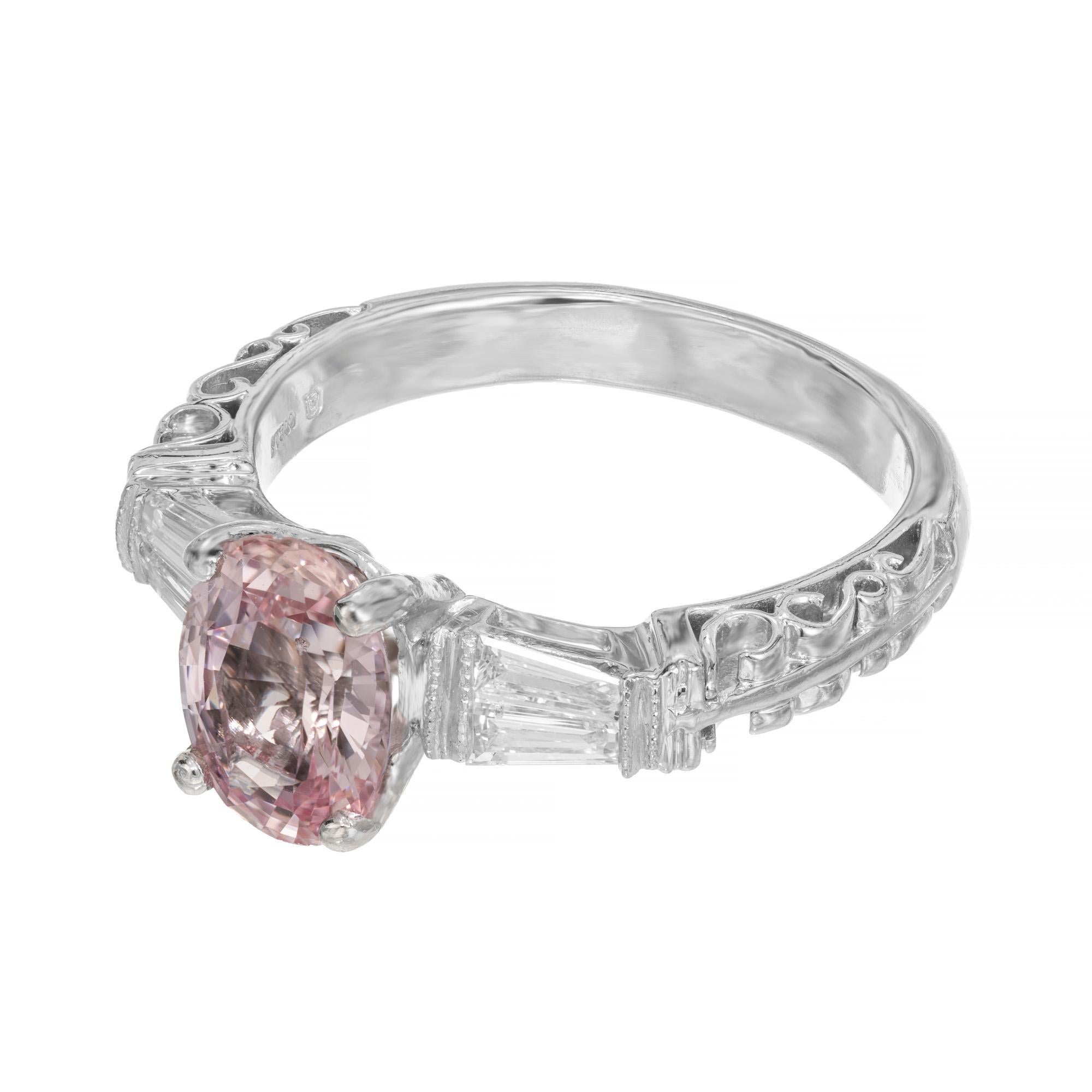 Women's GIA 2.07 Carat Padparadscha Pink Sapphire Diamond Platinum Engagement Ring