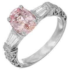GIA 2.07 Carat Padparadscha Pink Sapphire Diamond Platinum Engagement Ring