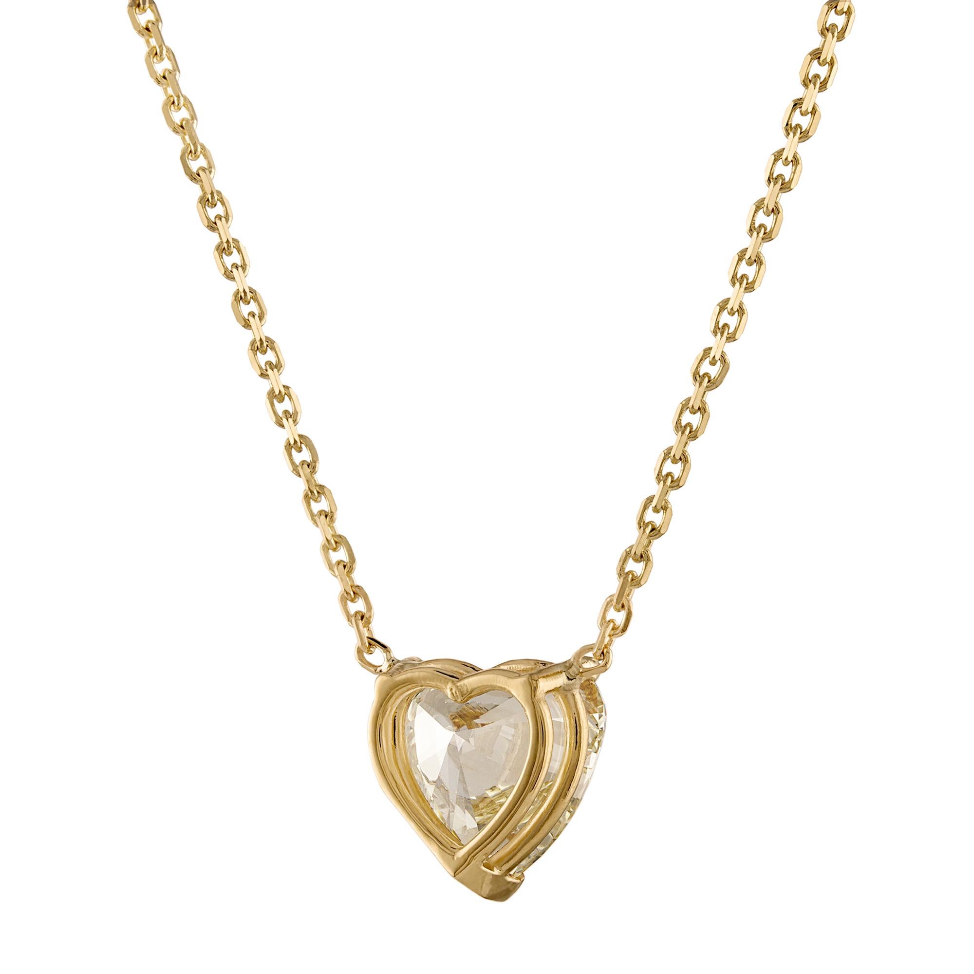 Women's GIA 2.07ct Estate Vintage Heart Diamond Pendant Necklace in 18K Yellow Gold  For Sale