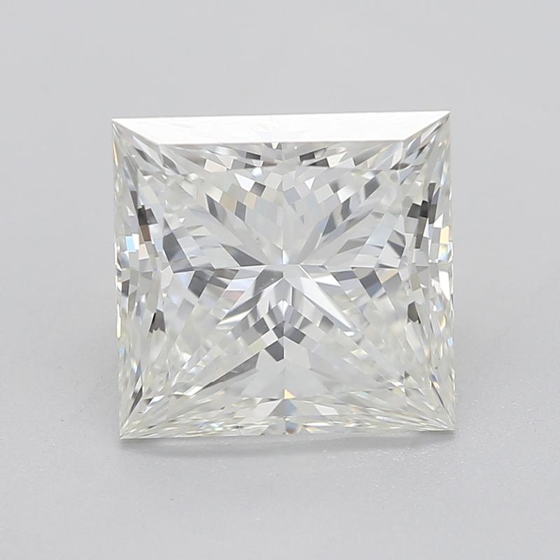 Handcrafted in New York, this exquisite diamond ring features a breathtaking centerpiece of a princess diamond, weighing 2.07 , graded J and VS2. The diamond is elegantly secured in a double basket four-prong setting, showcasing its brilliance and