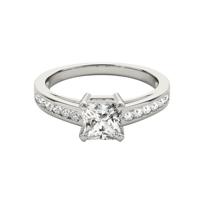 GIA 2.07ct Princess Single Row Channel Set Cathedral Diamond Ring