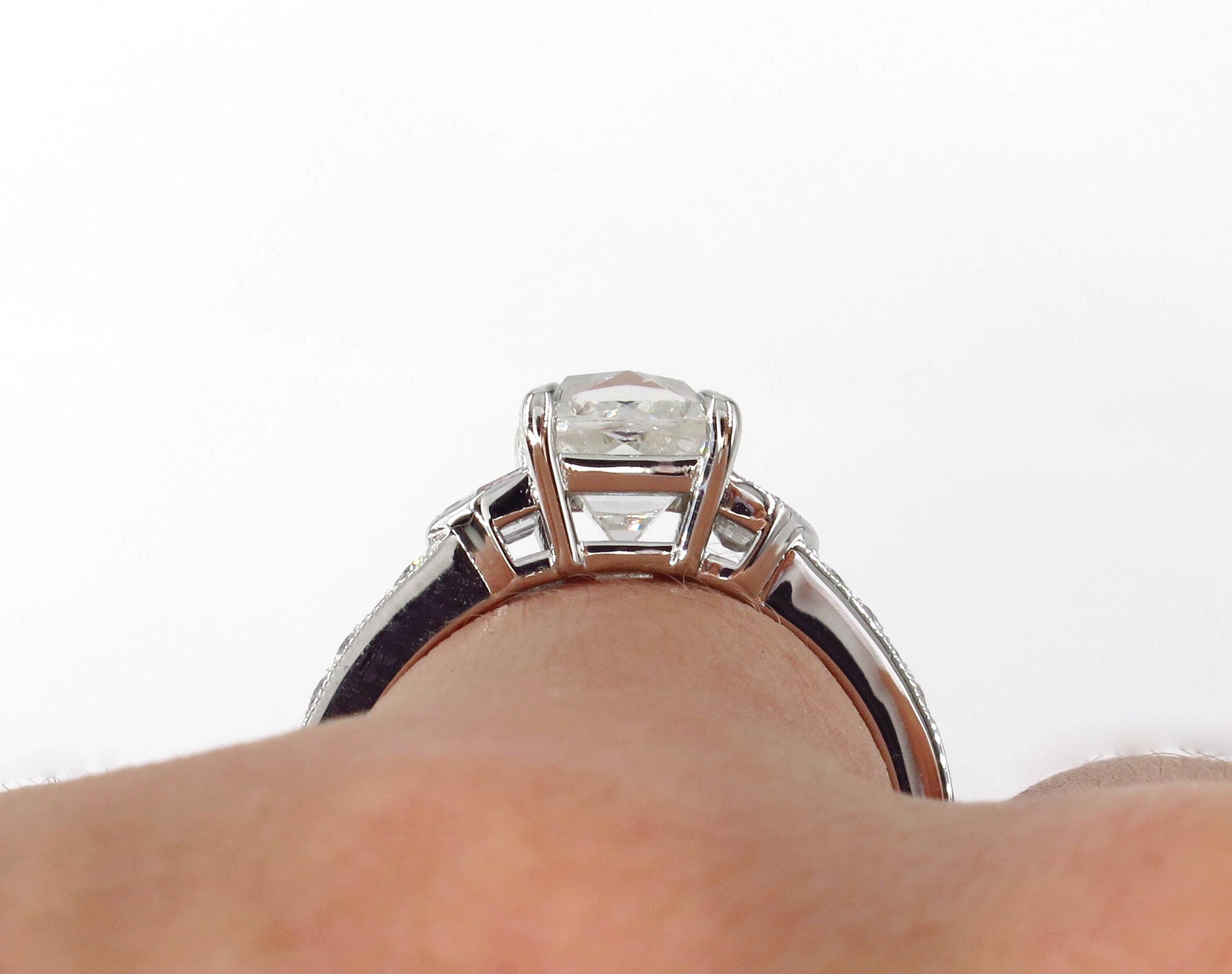 GIA 2.07 Carat Vintage French Cut Diamond Art Deco Style Trilogy Engagement Ring 4