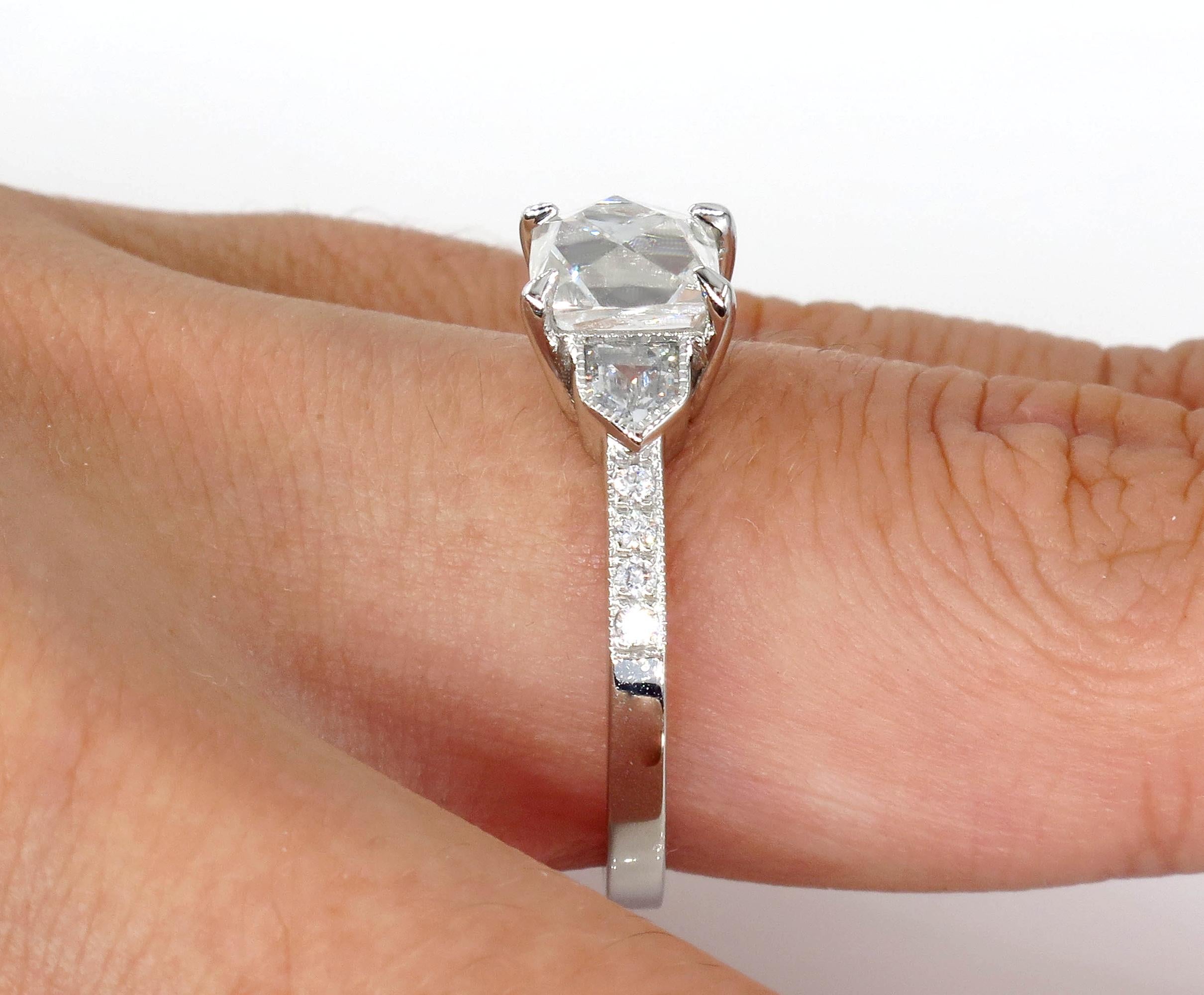GIA 2.07 Carat Vintage French Cut Diamond Art Deco Style Trilogy Engagement Ring 5