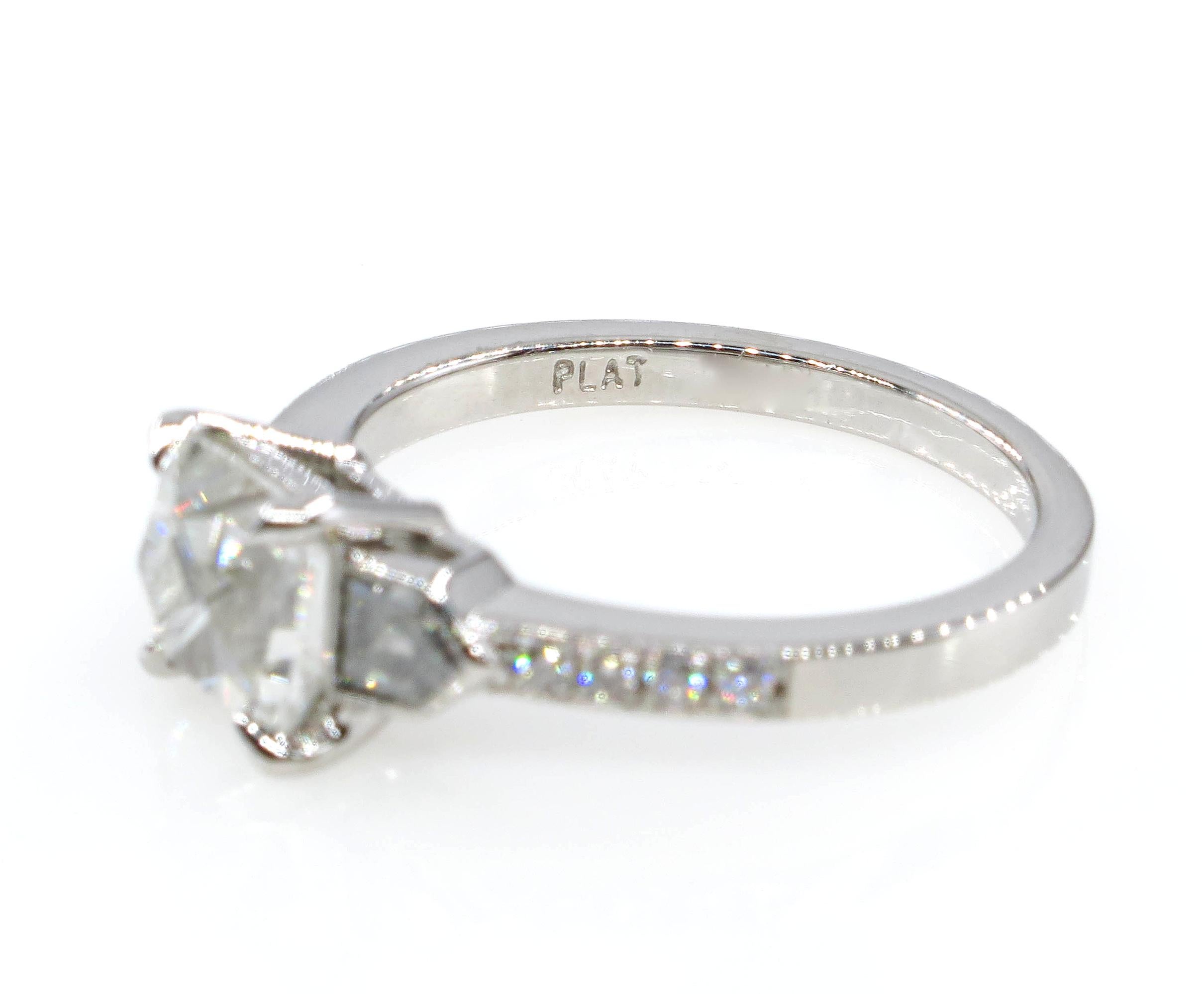 GIA 2.07 Carat Vintage French Cut Diamond Art Deco Style Trilogy Engagement Ring 1