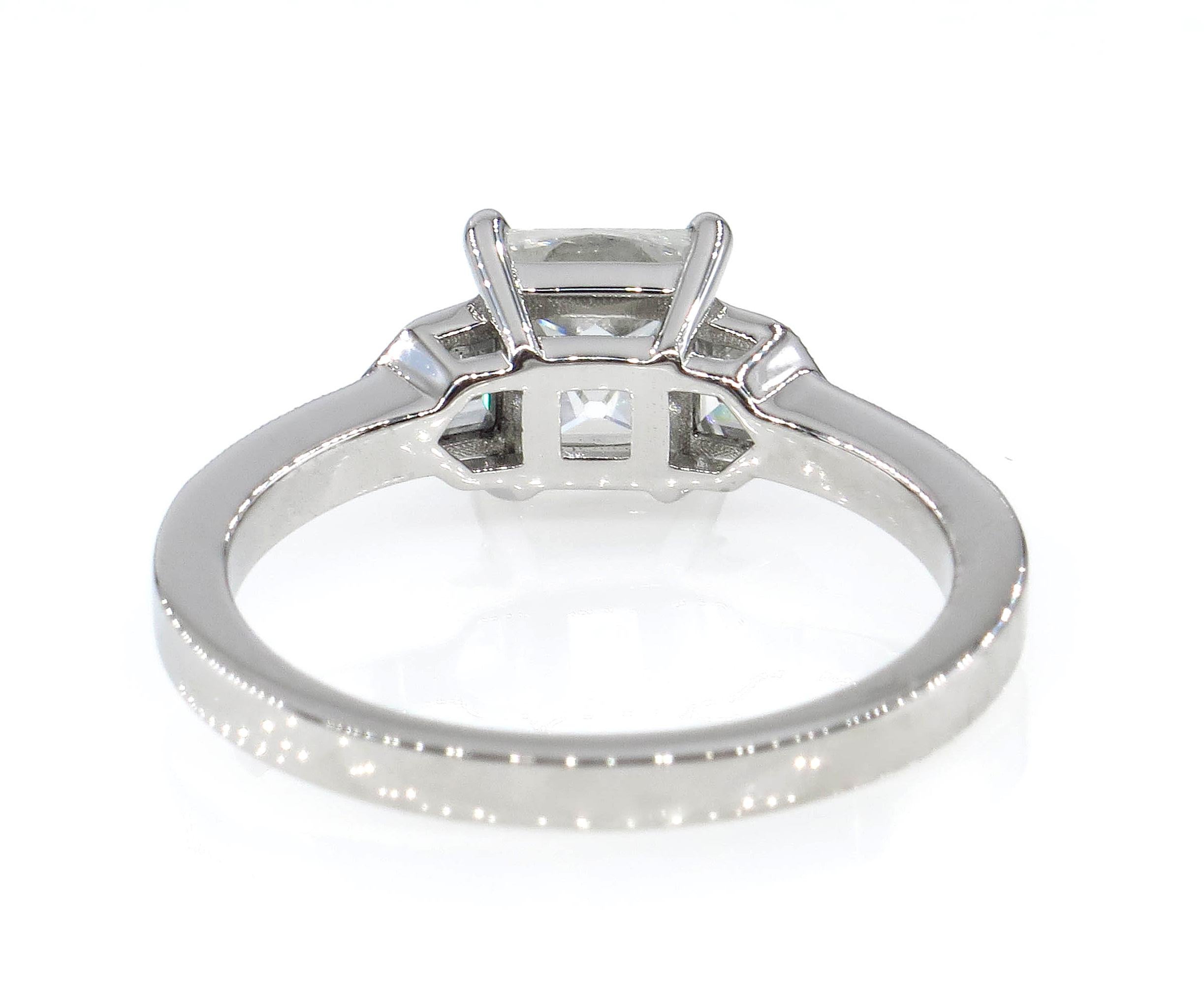 GIA 2.07 Carat Vintage French Cut Diamond Art Deco Style Trilogy Engagement Ring 3