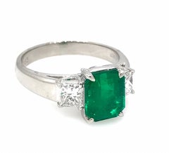 GIA 2.09 carat Colombian Emerald Three-stone Ring with Diamonds in Platinum